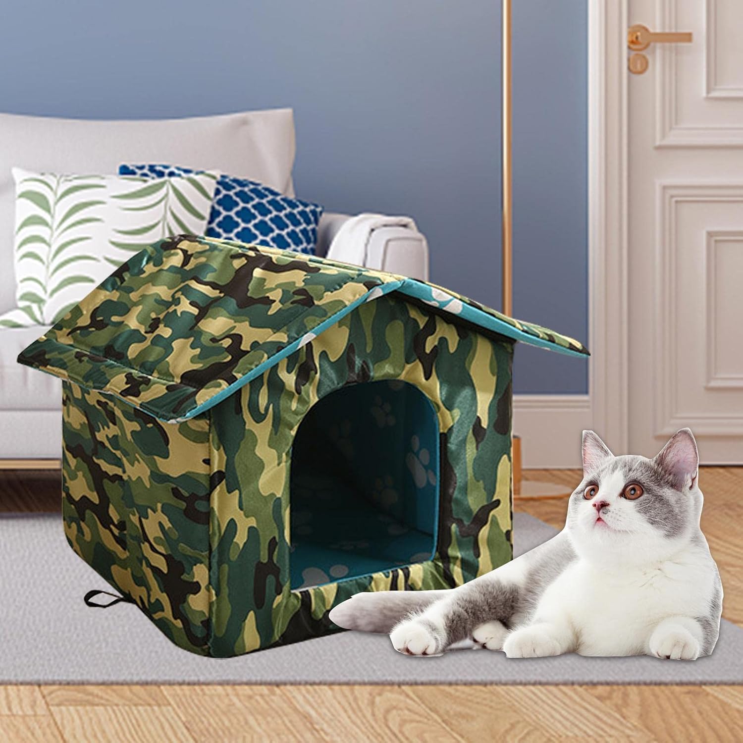 review Cat House Tent, Foldable Cat Cube Condo, 2 in 1 Warm Thickened Pet House, Semi Enclosed Pet Cube, Indoor Cat House with Cushioned Pillow, Cat House, Space Saving Cube Condo for Pets