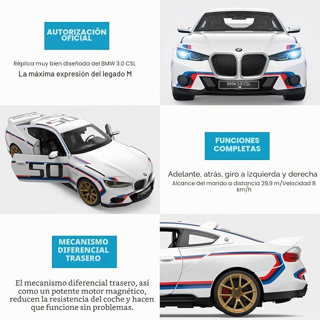 Foto 8 de 8 de RASTAR BMW RC Car 1/14 BMW 3.0 CSL RC Car BMW Control remoto Coche de juguete para niños, blanco 2.4G