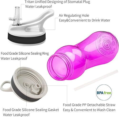 Miniatura 3 de Botella de agua de diseño curvo de 21 onzas con pajilla, paquete de 2 para la escuela, niños y niñas, botella de agua de tritán, fácil de agarrar