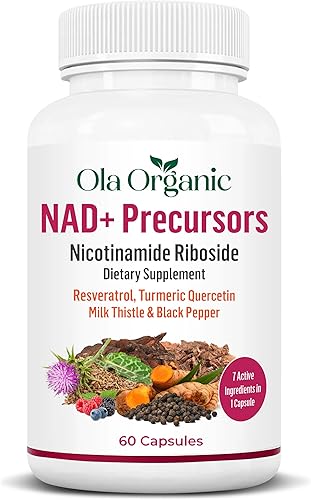 Suplemento NAD+  Ribosida de nicotinamida con resveratrol, cúrcuma, quercetina, cardo mariano y pimienta negra  Energía, estado de ánimo, cerebro,
