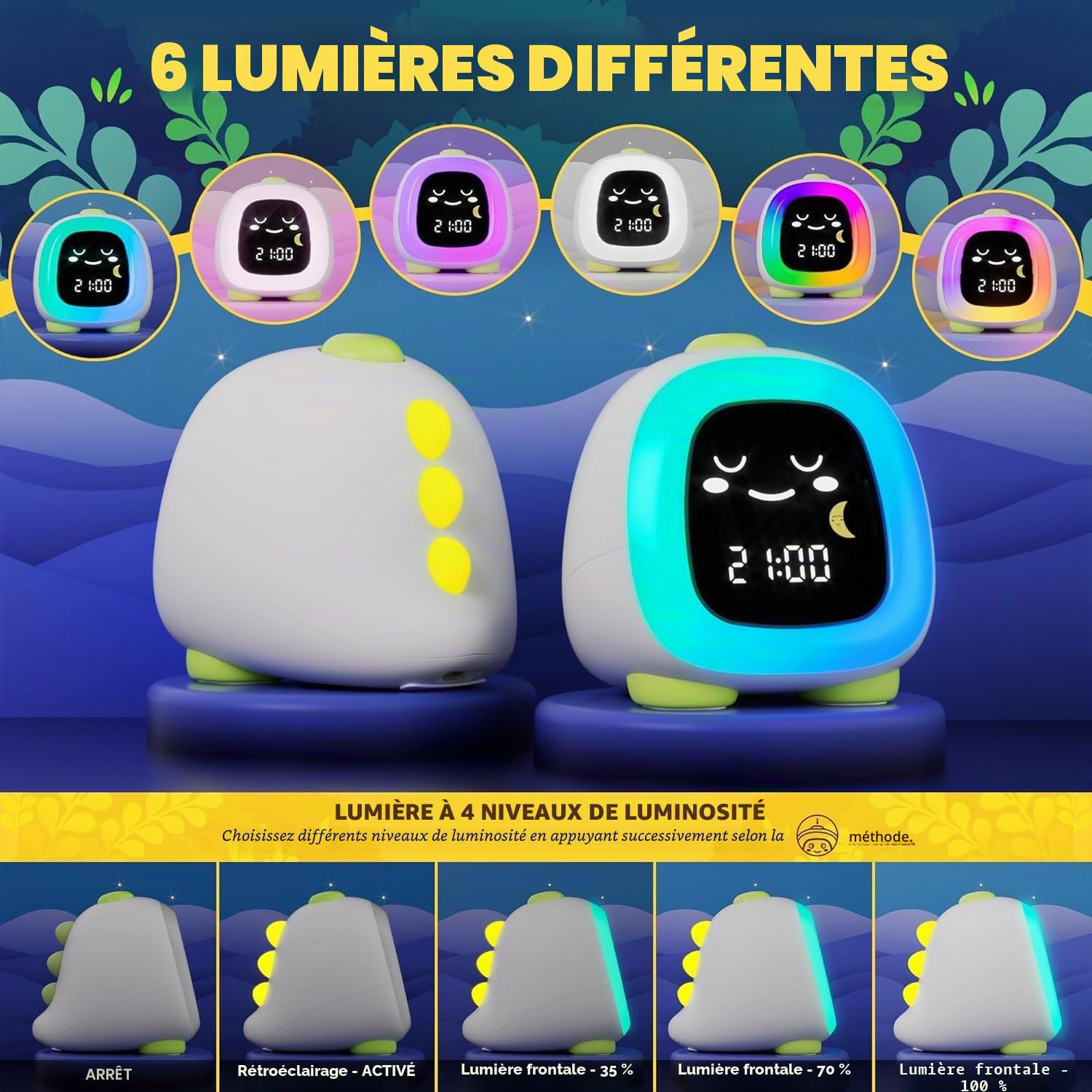 Réveil pour enfants OK pour enfants - Veilleuse et horloge de sommeil - Détection de la sieste - Décoration mignonne pour chambre - Idée cadeau