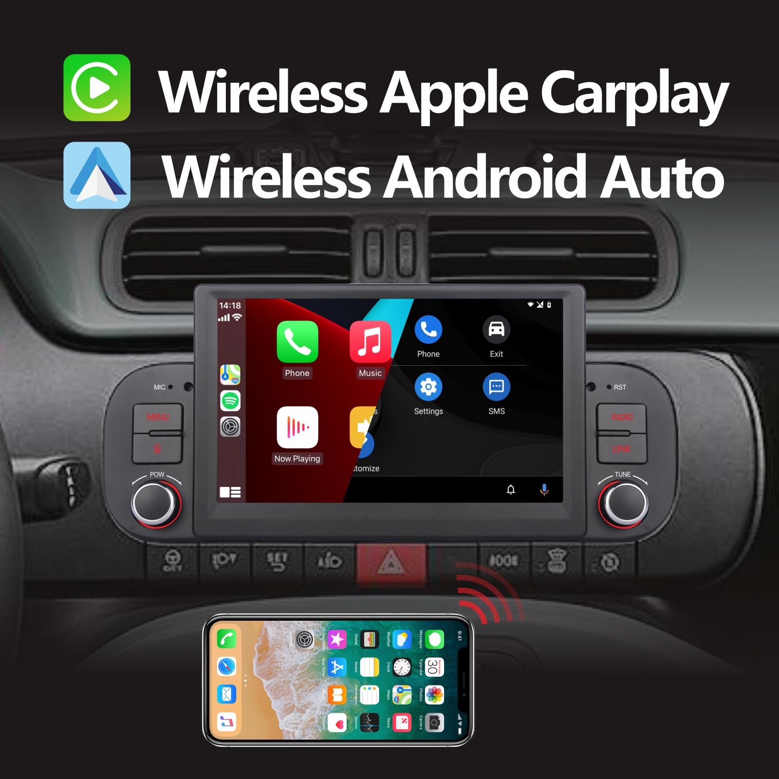 Autoradio compatibile con CarPlay wireless/Android Auto per Fiat Panda 2013-2020 con Alta potenza di uscita touch screen IPS/Bluetooth/Mirror Link/FM/AM/USB