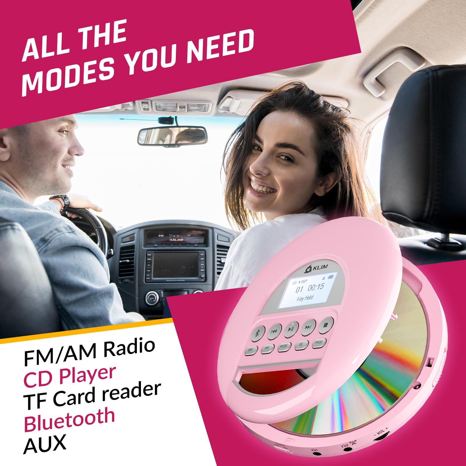 KLIM Nomad Draagbare CD-Speler Met Bluetooth - Oplaadbare Batterij, FM Radio En Hoofdtelefoon - Goud
