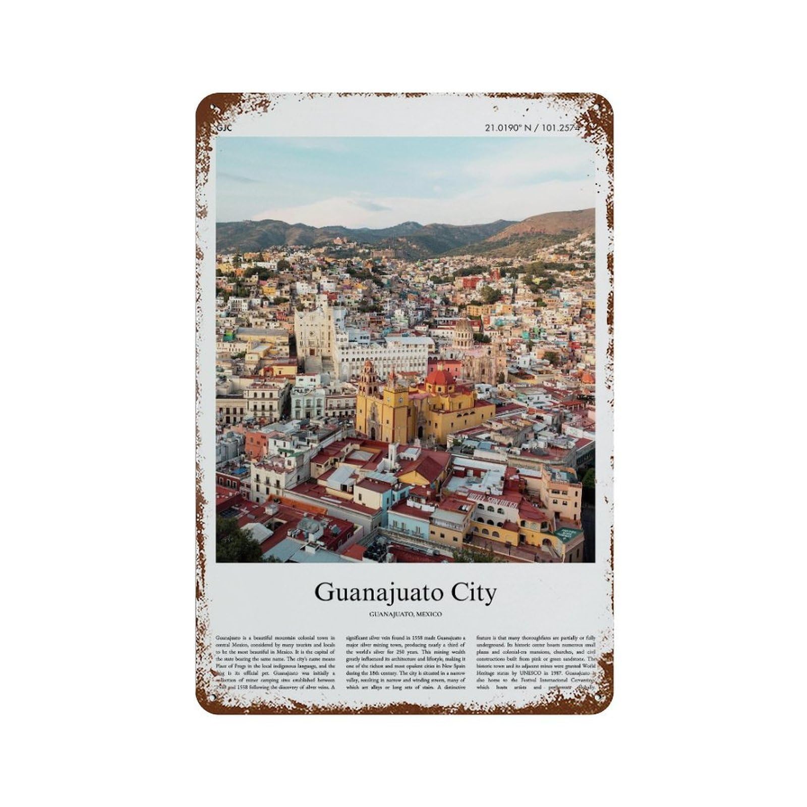 xiaoxiaoshen Guanajuato City Guanajuato, Mexico City Scenery Wall Decor Art Metal Tin Poster Modern Home Decor Art Home Bar Shop Decorations Vintage Sign 30x20cm