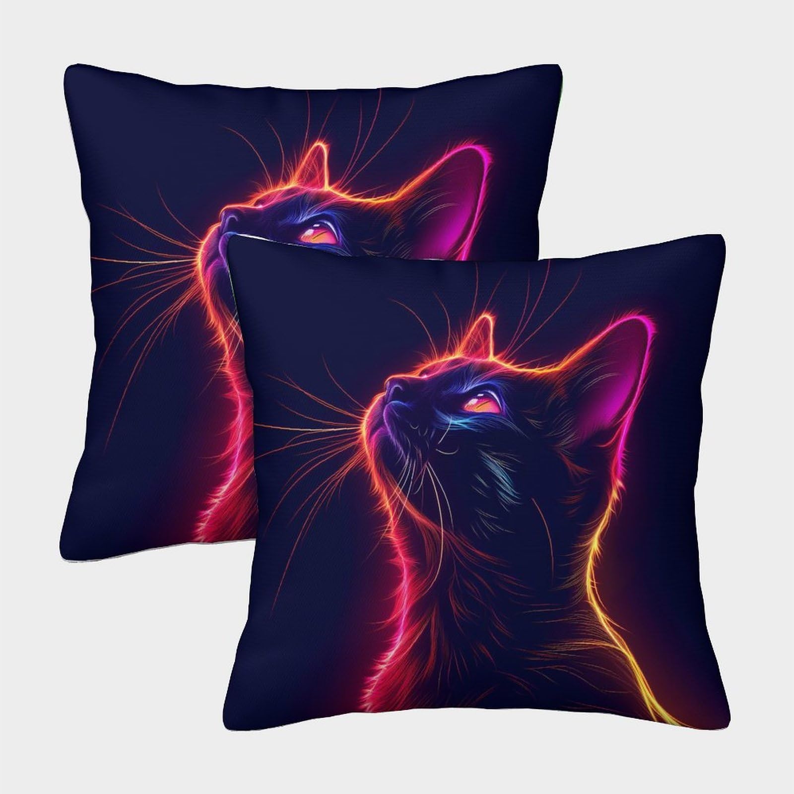 QFVANSIYO Neon Cat 3D Printed Microfiber Pillowcase Bedroom Bedding Decor Colourful Cat Pillow Cover Soft Breathable for Adults Teens 45x45cm
