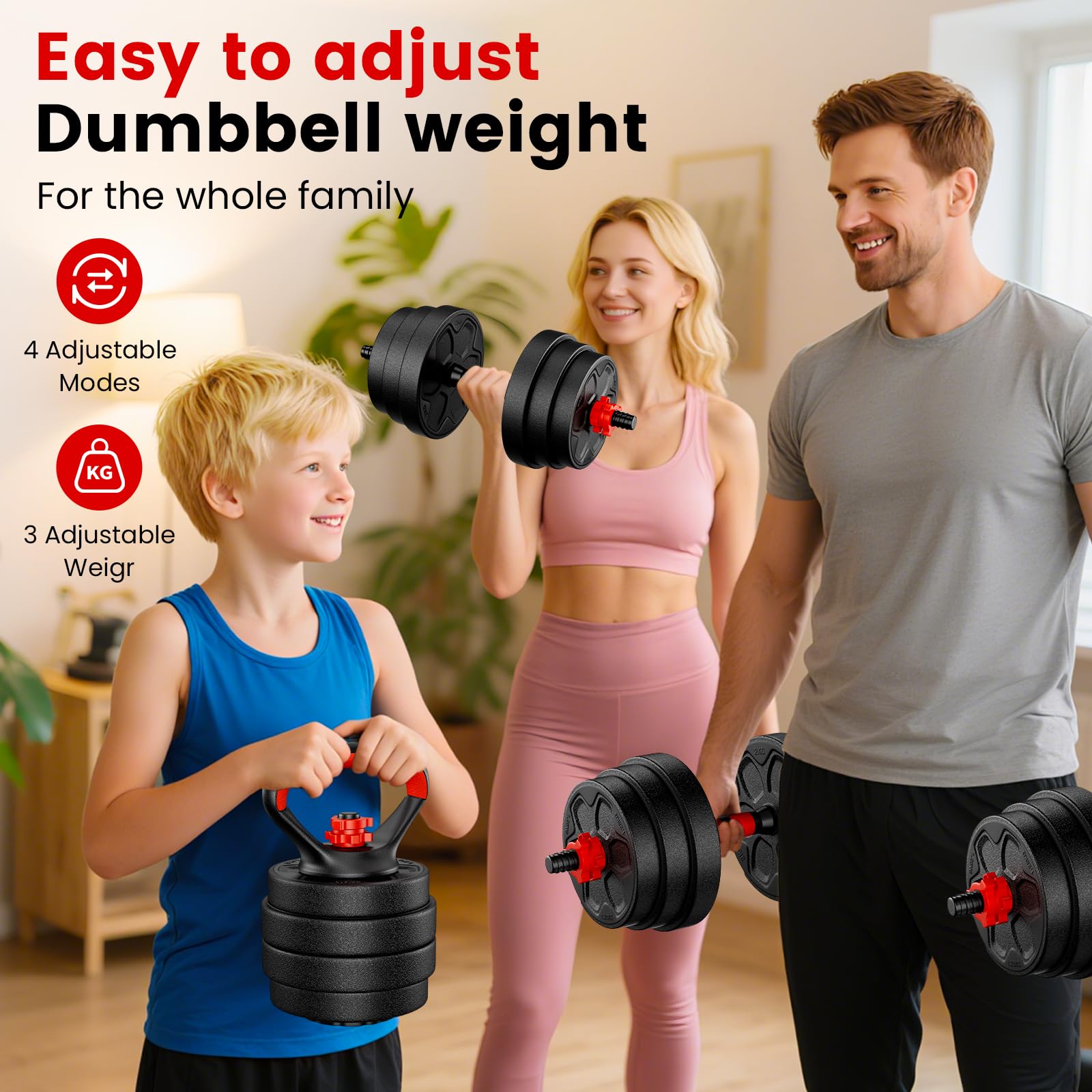 Adjustable Dumbbell Set, 20/33/45/70/90lbs Free Weight Set with Connector, 4 in1 Dumbbells Set Used as Barbell, Kettlebells, Push up Stand, Weight Set for Home Gym Suitable Men/Women