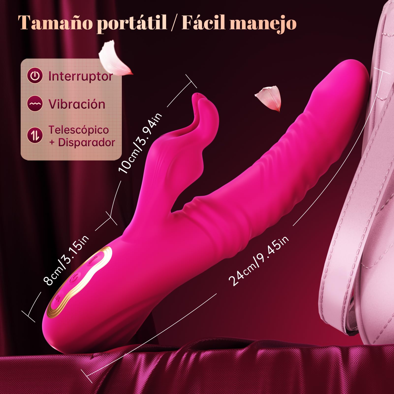 Cacuola Vibrador Conejo 3 en 1 para Mujer con Empuje Telescópico, Balanceo de 30° y Vibración Profunda, Estimulación Triple del Punto G, Clítoris y Zona A, Control por App, Silicona Suave, Impermeable