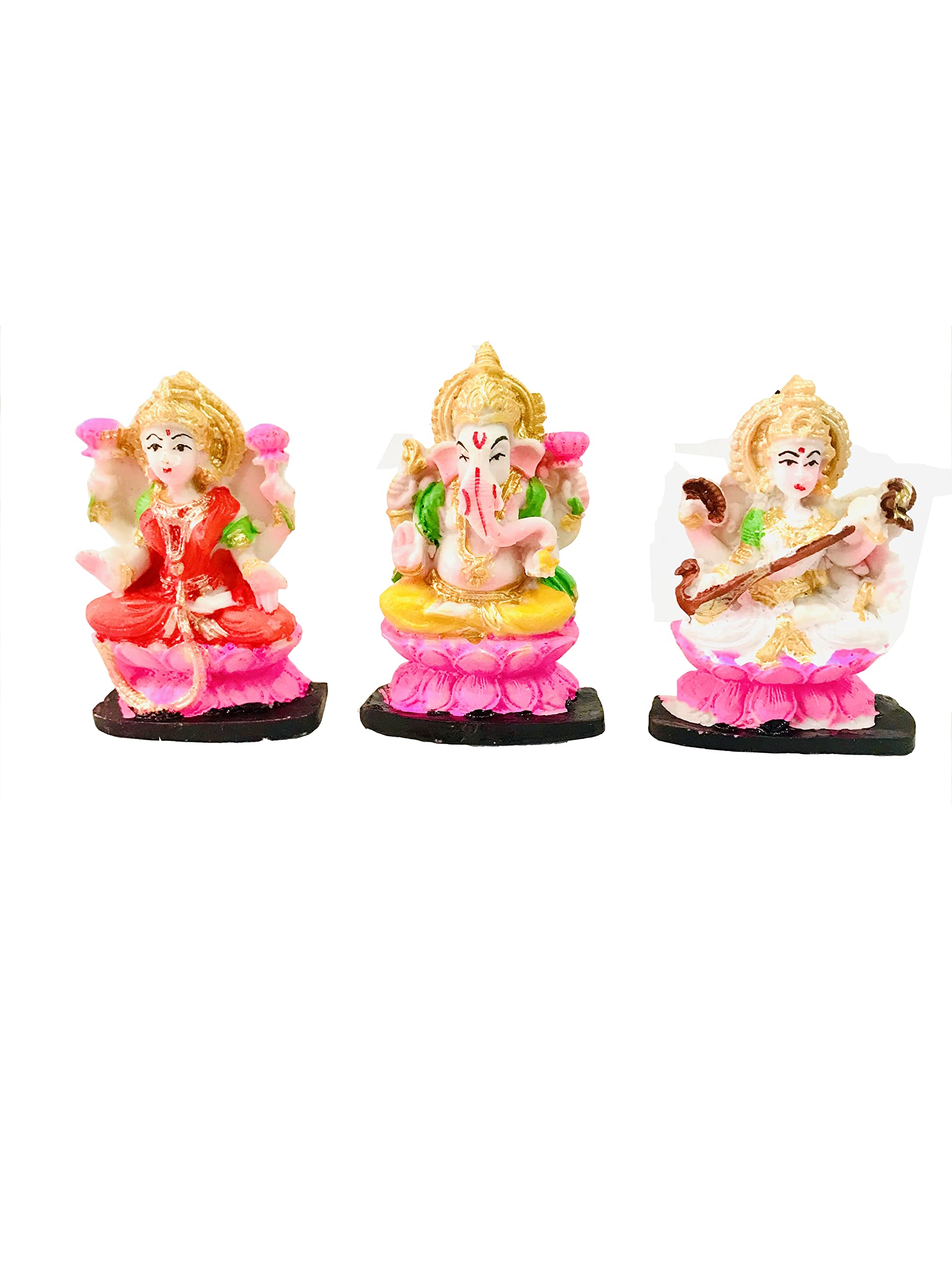 Gavya International Multicolor Laxmi Ganesha Saraswati Statue Idol Lakshmi Ganesh Sarasvati Murti Marble Sculpture Ganpati For Diwali Pooja Deepawali Pooja Puja Deewali Gift Size- Height- 3.25 Inch