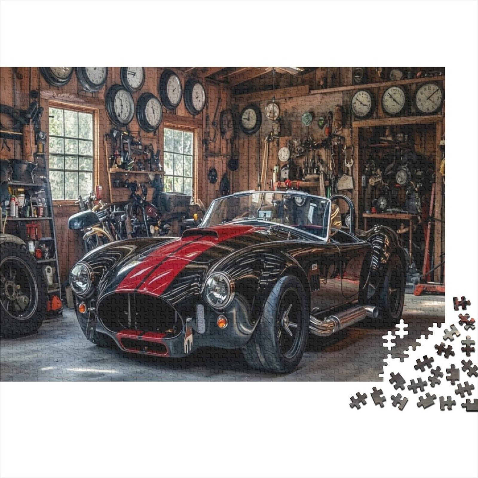 Classic Car Garage 1000 Pieces Puzzles Beautiful View Custom Hot Rod Garage Wall Decoration Educational Game Gifts Puzzles for Adults Jigsaw Puzzles for Adults 38x26cm/1000pcs