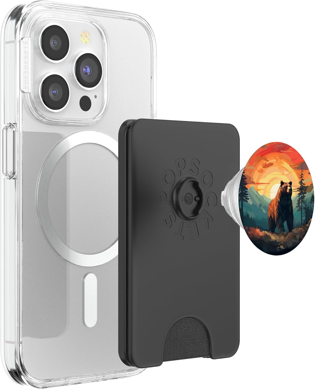 Bear Retro Sunset Forest Spirit Animal PopSockets PopWallet for MagSafe