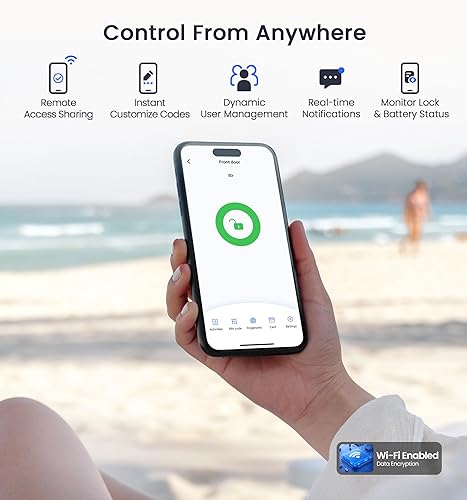 Miniatura 2 de Veise VE017G Cerradura de puerta de entrada sin llave Wi-Fi con huella digital, control remoto de aplicación, cerraduras inteligentes para puerta