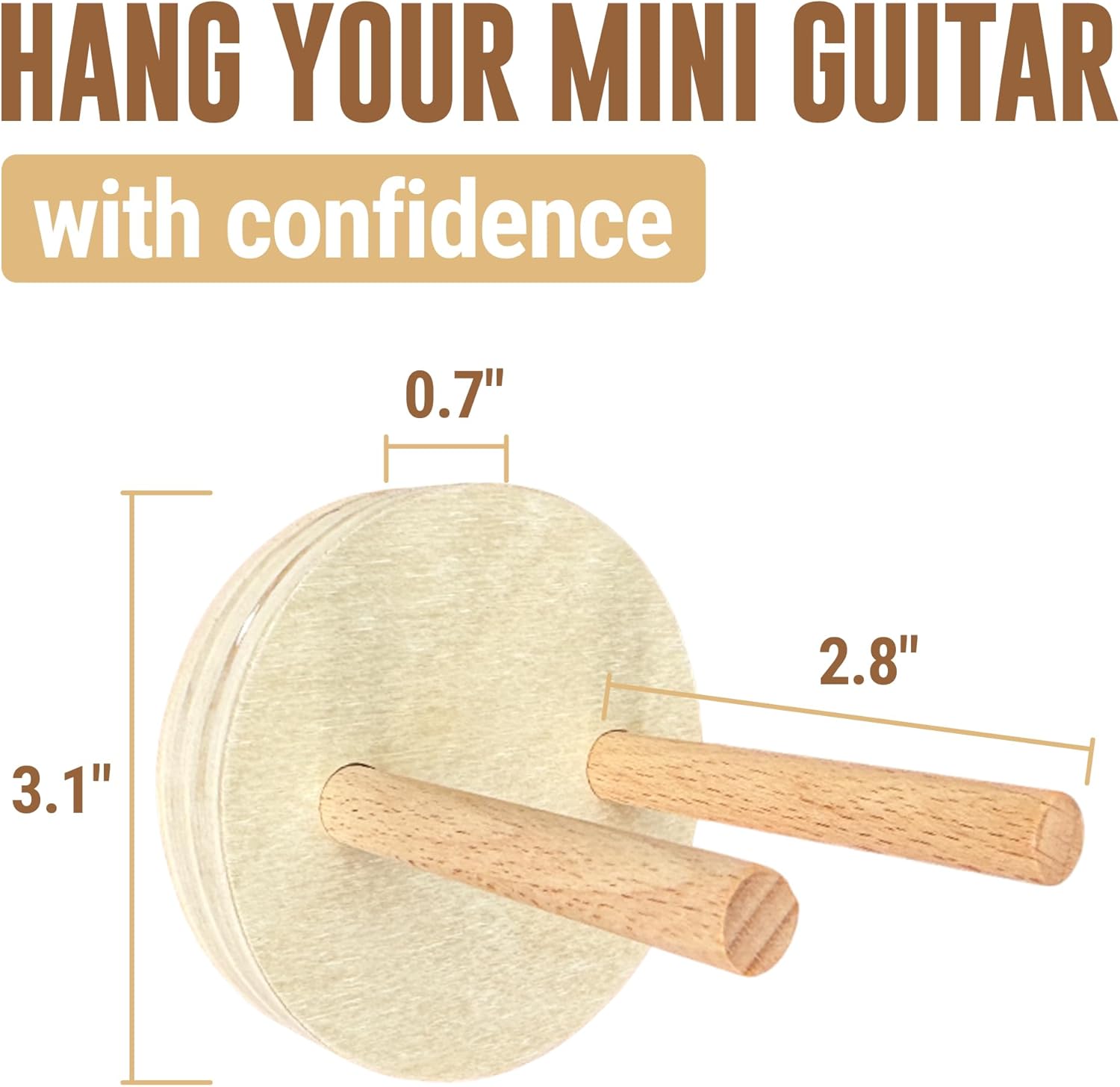 Samorillo [2 Pack] Wall Mounts for Mini Guitars & Ukuleles - Wooden Hooks With Mounting Hardware - Install in Minutes and Hang With Confidence
