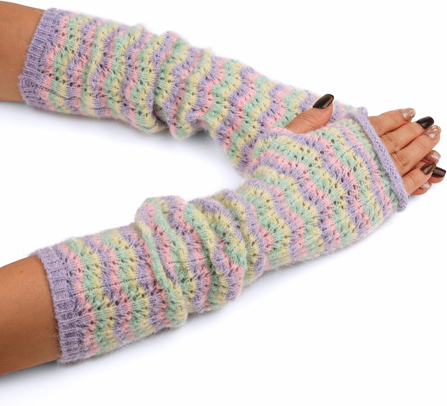 F Flammi Wool Blended Arm Warmer Winter Novetly Fingerless Gloves Knit Mitten Gloves Wrist Warmer for Women - Image 5