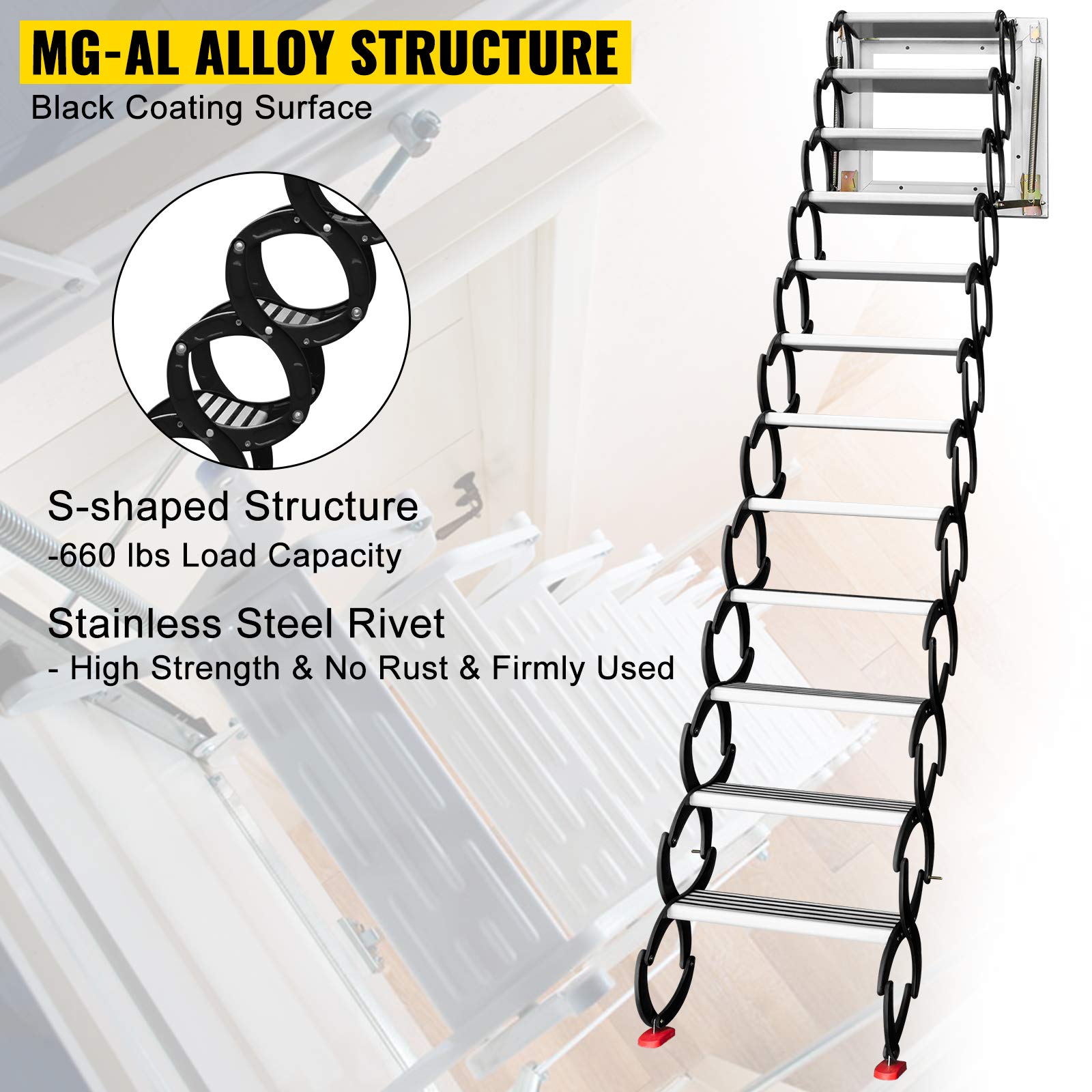 VEVOR Attic Steps Pull Down 12 Steps Attic Stairs Alloy Attic Access