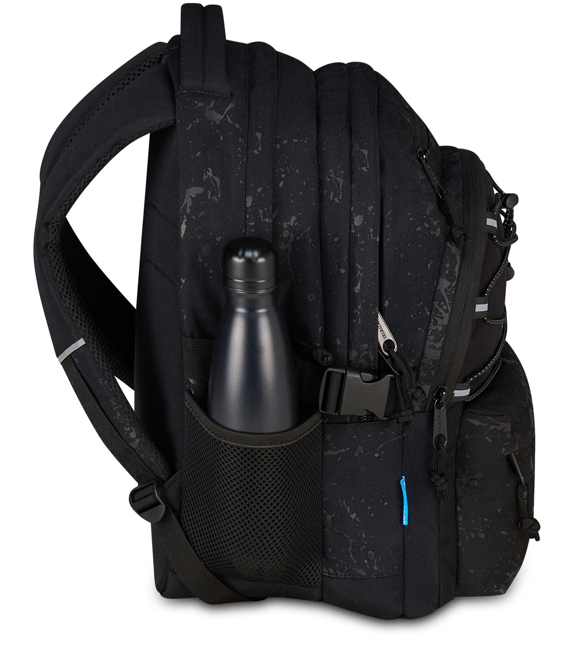 Mitama Zaino Scuola #BDBF BLACK SPLASH, Nero, Zaino Triplo Scomparto, Tasca Porta Borraccia, Porta USB Integrata, Larghezza Regolabile, Zaino Scuola Media e Superiore, Ragazza