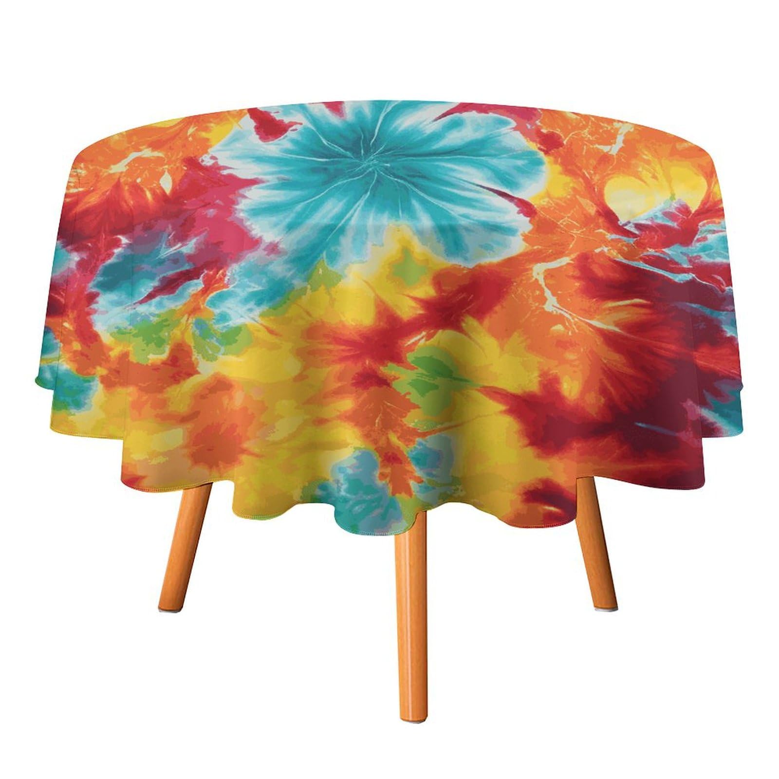 Nappe ronde colorée tie-dye étanche de 127 cm pour table de salle à manger