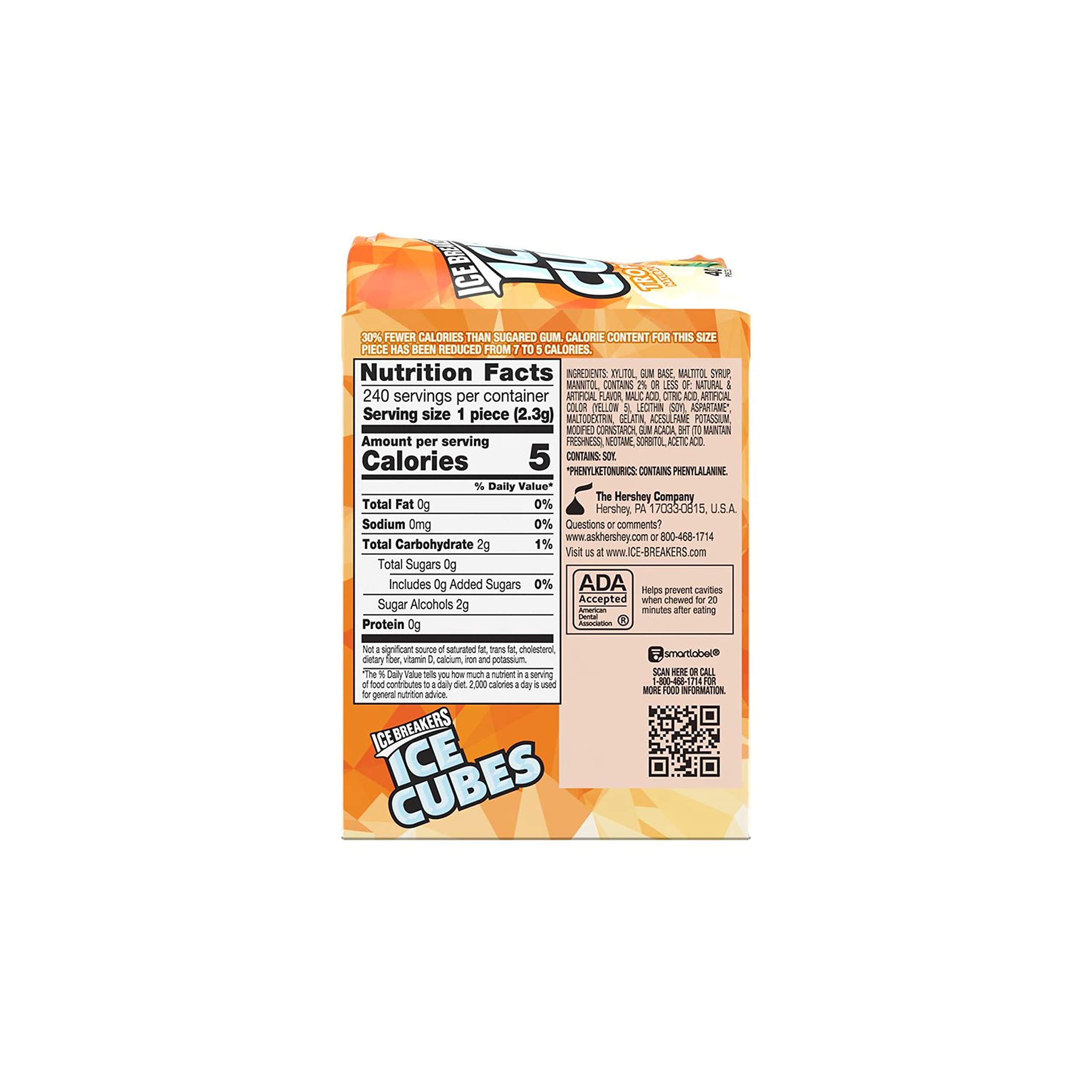 ICE BREAKERS ICE CUBES Tropical Freeze Flavored Sugar Free Chewing Gum, Made With Xylitol, 3.24