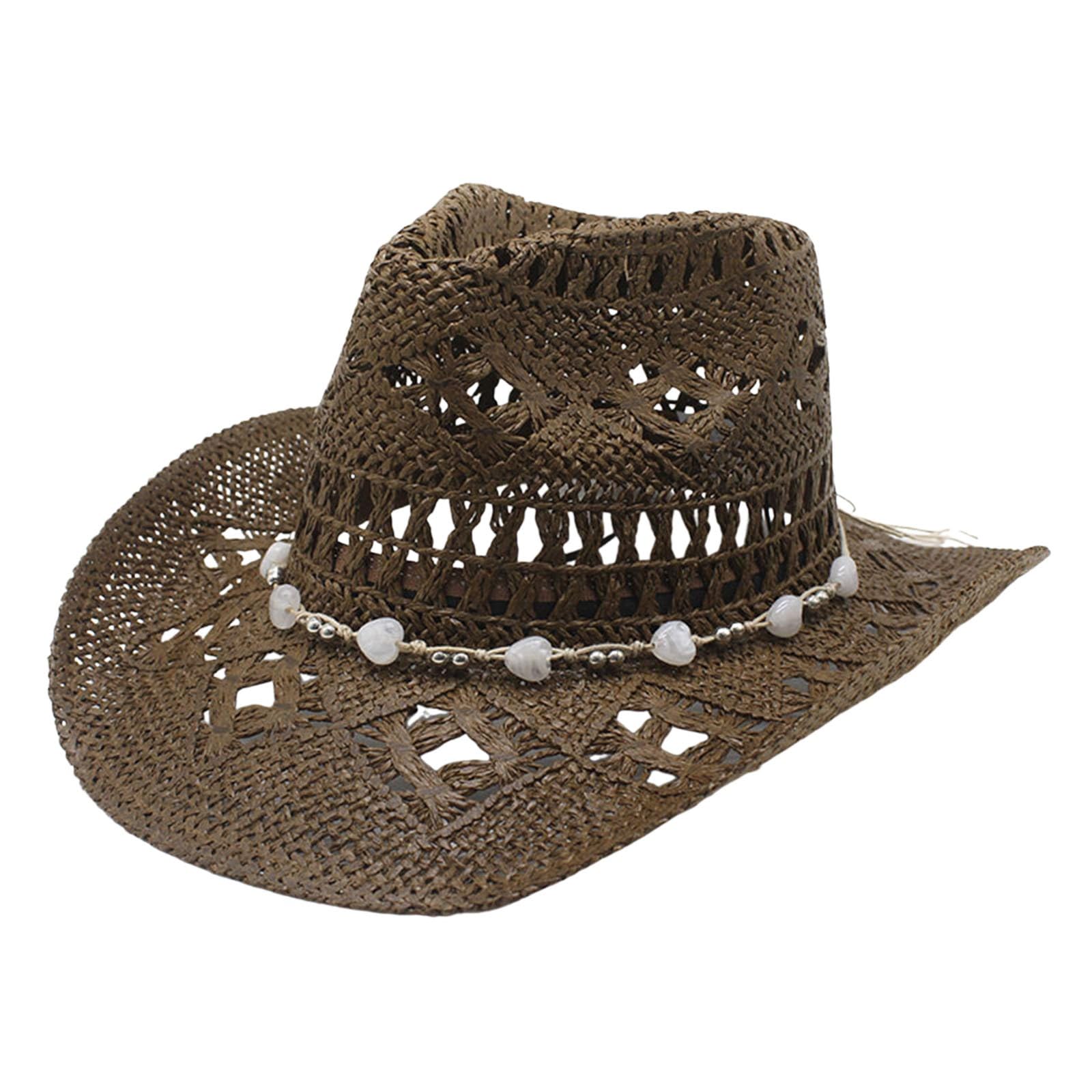 Generisch Sombrero de vaquero occidental para niñas, mujeres, hombres, verano, sombrero de paja moldeable, sombrero para el sol ahuecado, sombrero para el sol para niños rojo