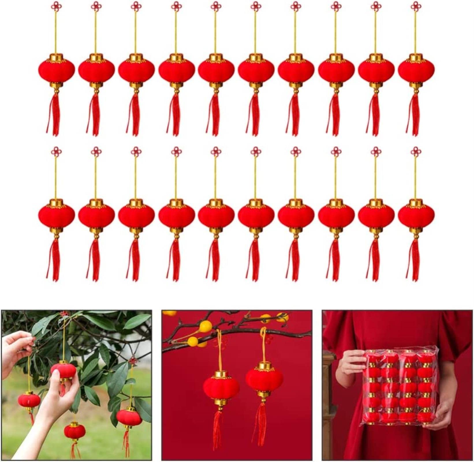ADITAM 16 stücke Chinesische Neujahr Laternen DIY Rote Lampen Frühlingsfest Handgemachte Laternen Chinesische Fest Feier Laternen Für Chinesisches Neujahr Frühlingsfest Dekoration 6. 3X5X5cm Double