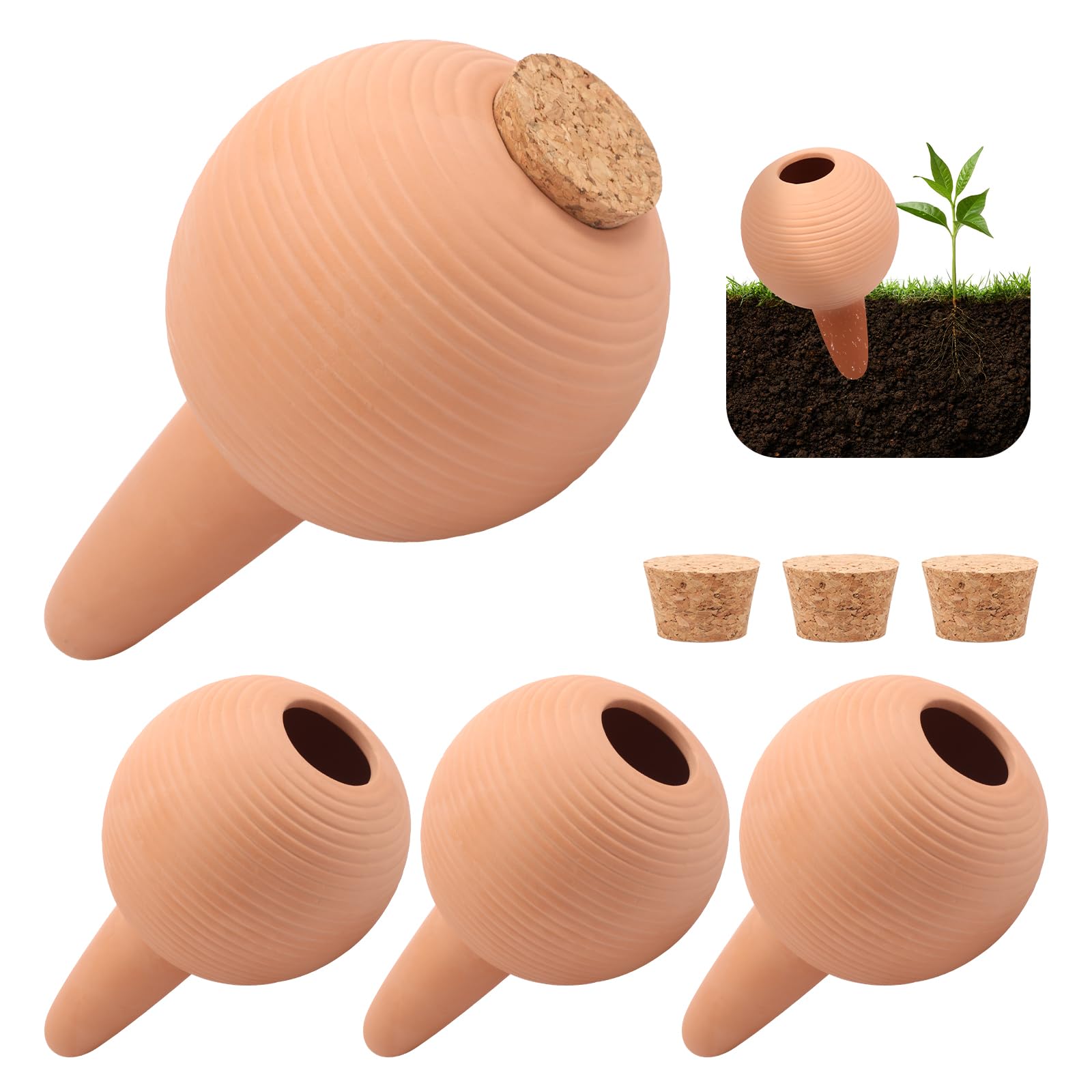 Terracotta Self-Watering Spikes Plant Watering Stake Automatic Slow Release Irrigation Stakes Clay Plant Waterings Globes Devices Water Feeders with Cork Stoppers for Indoor/Outdoor Potted Plants