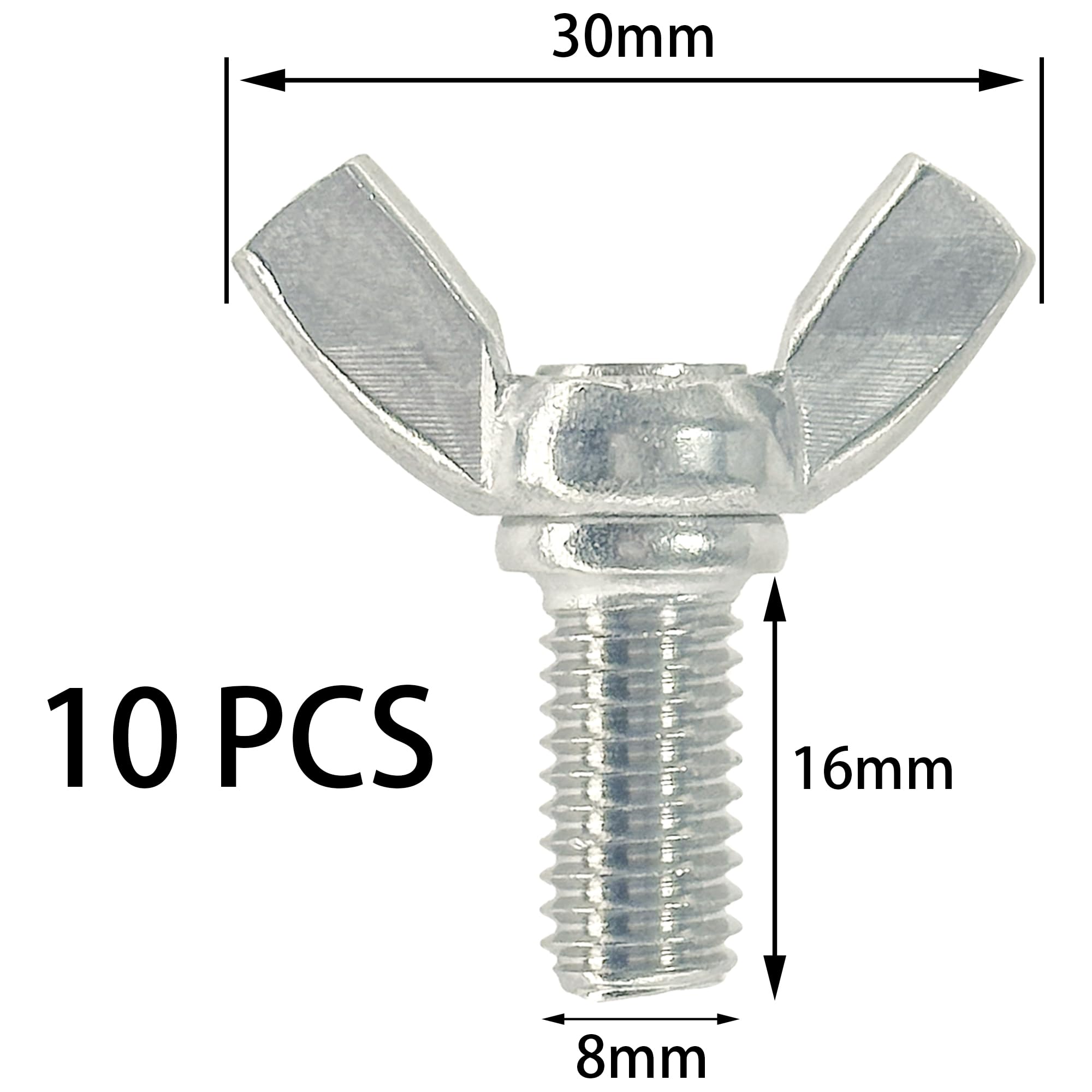 10 PCS M8 Stainless Steel Hand Tighten Butterfly Screws Wing Bolts (16mm), Silver - Image 2