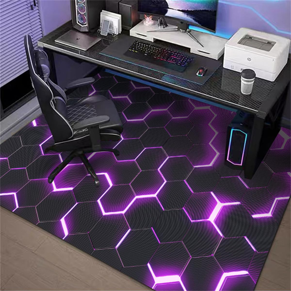 Highdi Office Chair Mat, Gaming Chair Mat for Hardwood & Tile Floor, Technology style Scratch Resistant Non-Slip Washable Desk Carpet for Home Office (Purple light,80X160cm)