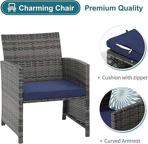 Miniatura 6 de OC Orange-Casual Juego de muebles de patio de 6 piezas con otomana, juego de silla y mesa de mimbre gris para exteriores, muebles de balcón para