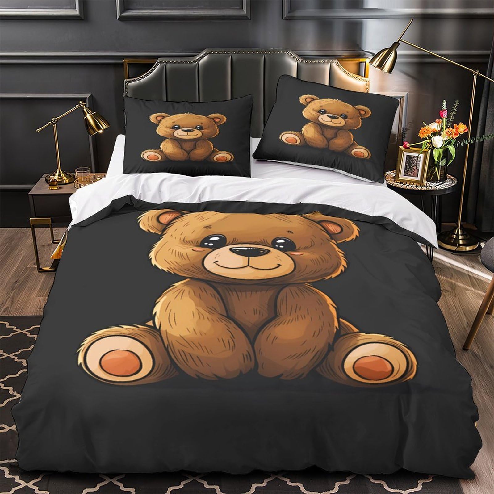 Housse de couette ours en peluche 3D anti-décoloration pour éviter le linge de lit qui ternit