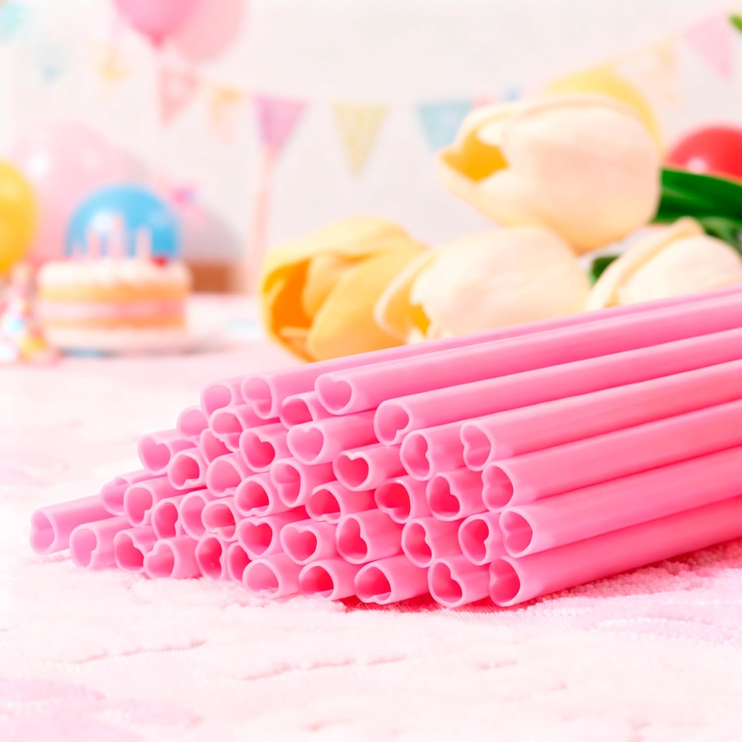 50PCS Valentine’s Day Heart Shaped Pink Straws,Individually Wrapped Cute Plastic Drinking Straws for Valentine & Galentines Day Party Favors, Bridal Shower, Baby Shower Wedding & Birthday Supplies - Image 4