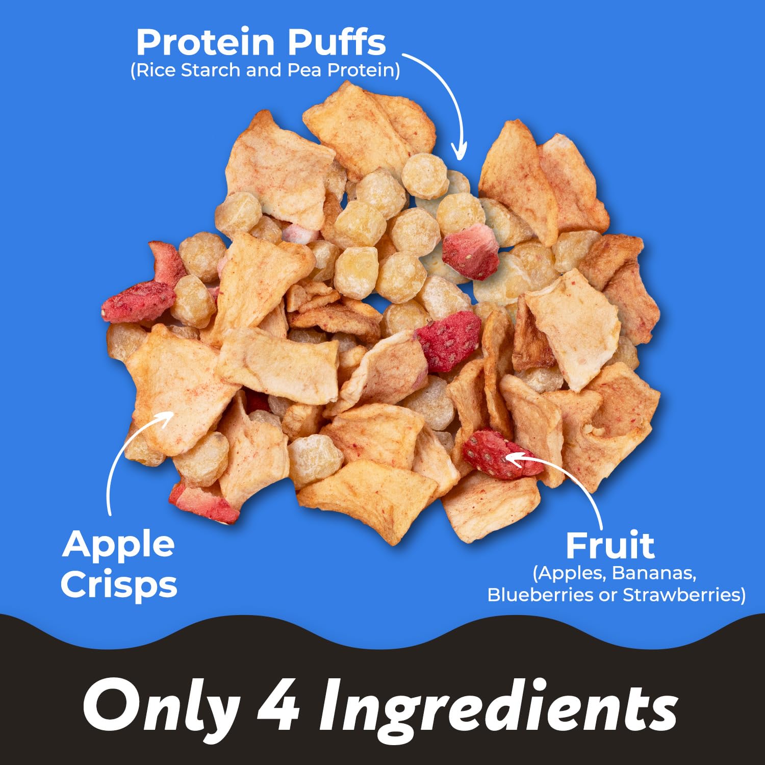 That’s it. Fruitola Fruit Granola – Variety Pack, 12g Plant-Based Protein, 5g Fiber from Fruit, 100% Real Fruits, Only 4 Ingredients, Zero Added Sugar, Gluten-Free, Non-GMO, 1.9 oz (4-Pack)