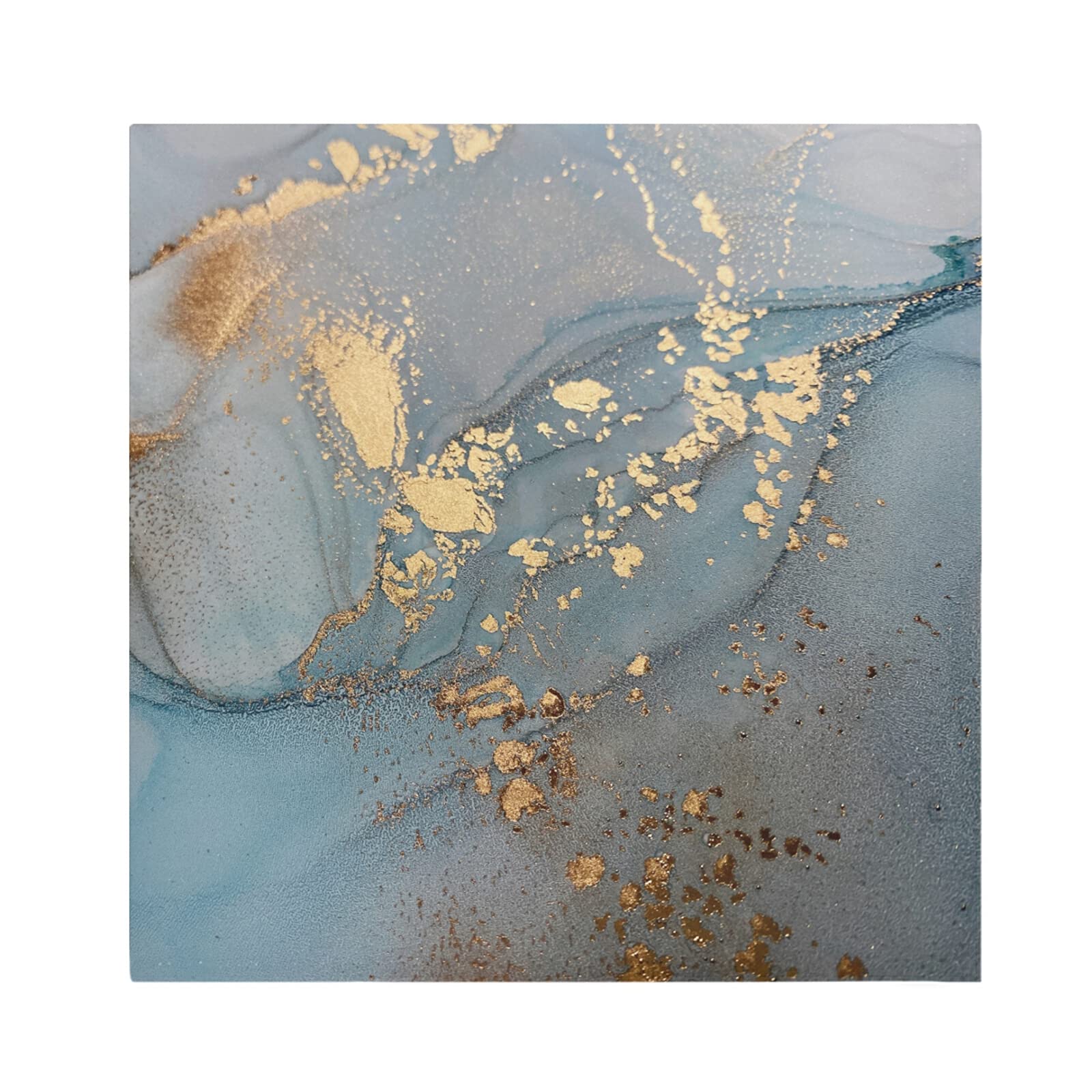 Poeticcity Multi 4 Turquoise Blue Marble With Gold Smudges And Stains Golden Pigment Dinner Cloth Napkin, Set Of 1 Oversized Reusable Table Napkins, Washable Premium Fabric With Hemmed Edges For Wedding Parties