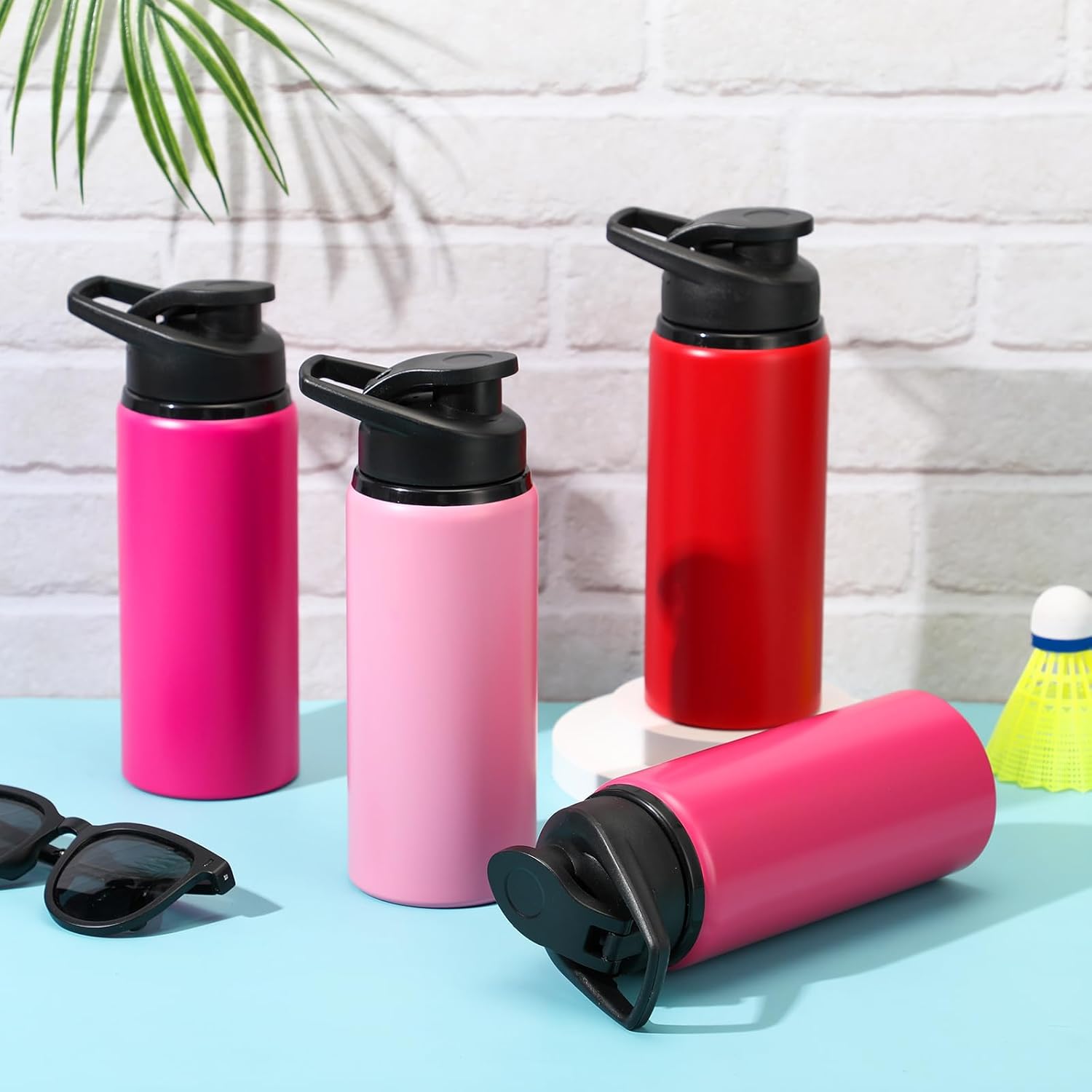 Baderke 8 Pcs Water Bottles Bulk Gradient Pink 20 oz Stainless Steel Reusable Sports Water Bottles Gift for Christmas Women Travel Gym Cycling Camping 4 Color, Snap Lid