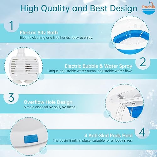 Vista 5 de Pochik Bañera eléctrica para asiento de inodoro, artículos esenciales posparto, hemorroides y cuidado posparto para remojo, kit de baño