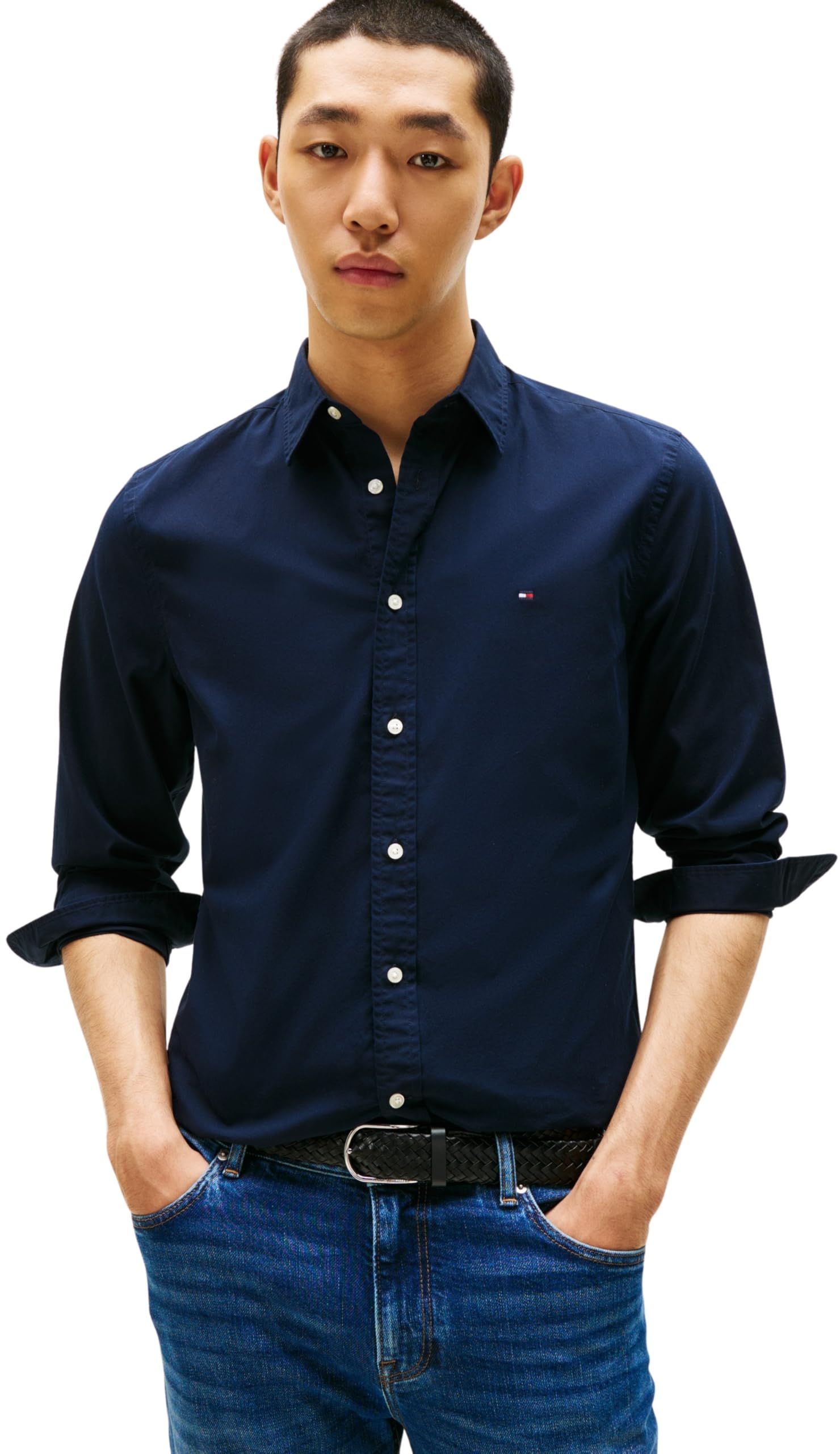 Tommy Hilfiger Herren Hemd Flex Poplin Kent Collar Slim Fit