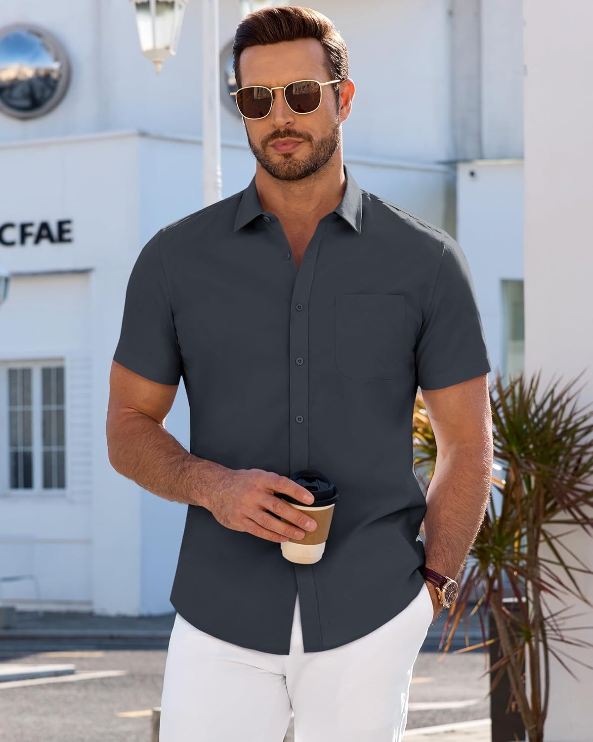J.VER Mens Short Sleeve Dress Shirts Wrinkle Free Casual Button Down Shirt Summer Stretch Formal Shirt with Pocket - Image 4