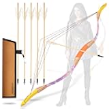 Youth Wooden Bow and Arrow Set, 40 Inch Archery Set Microfiber Leather-Wrapped, Handmade Toys Bow and Arrow Cosplay Costume Prop Games, 5 Feather Arrows (Rubber Tip), Gifts for Kids Boys Girls