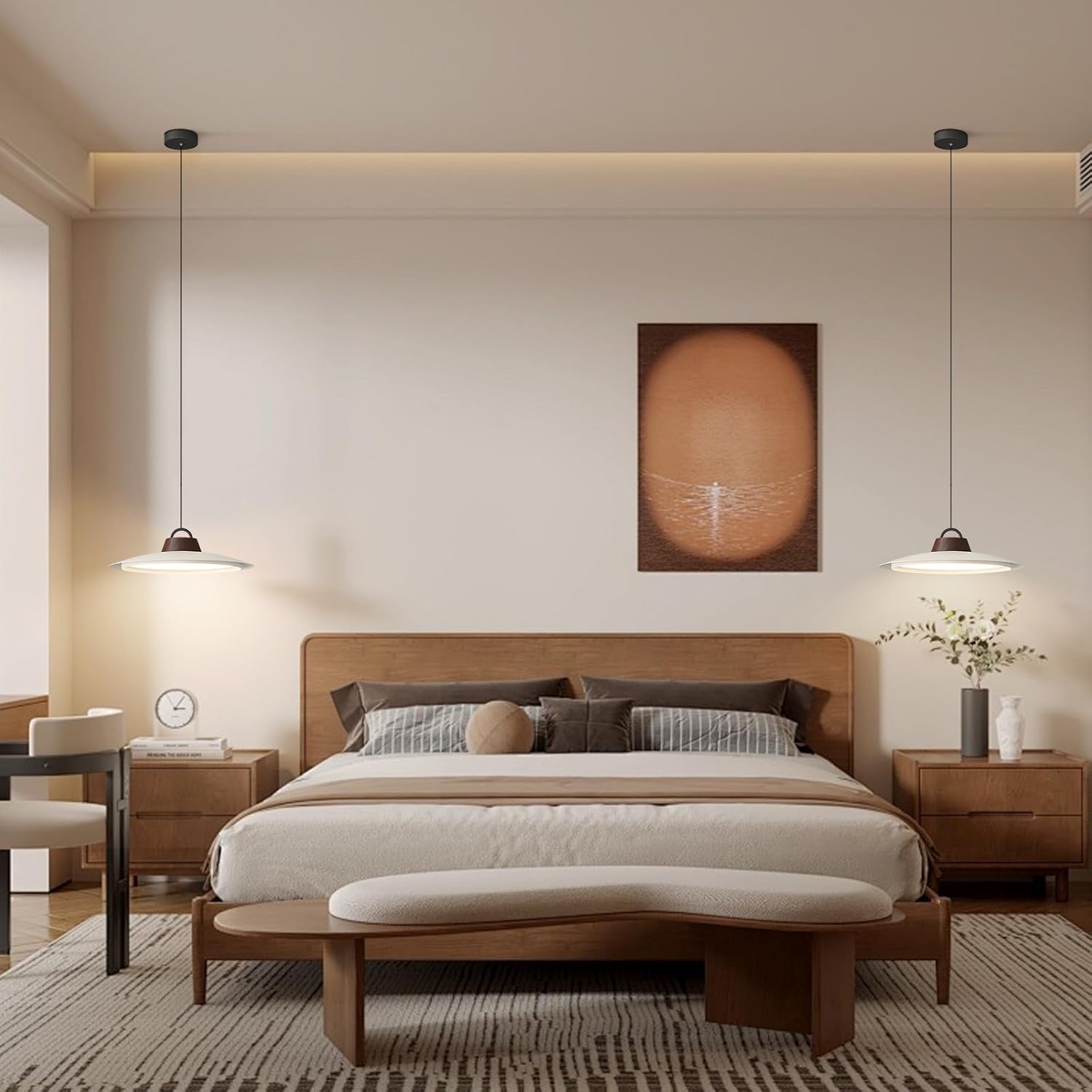 BOKT Led Industrial Pendant Light White Pendant Lights Kitchen Island Modern Hanging Lamps Light Fixture with 15.7" White Lampshade for Dining Room Bedroom Bathroom