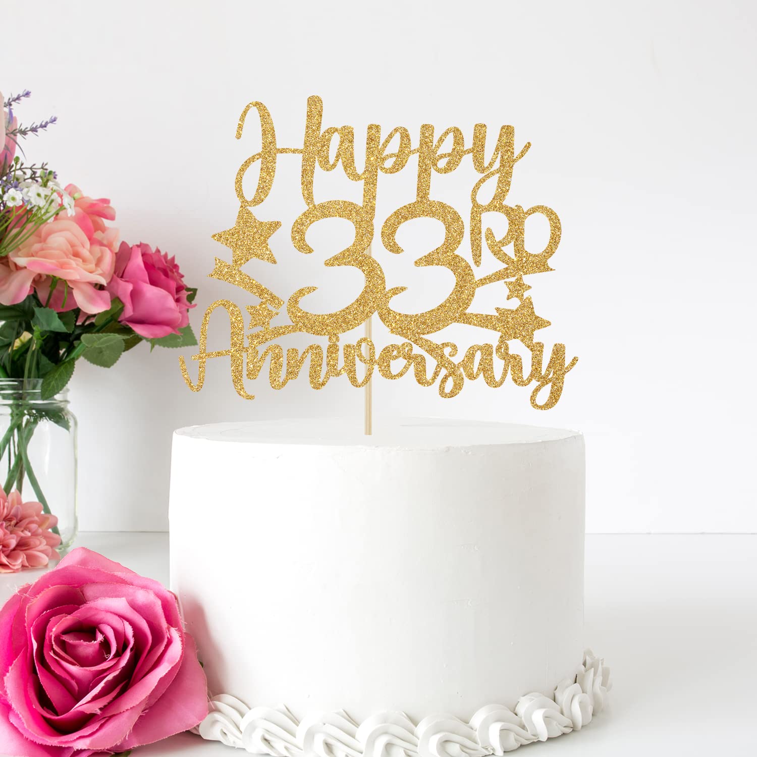 Gold 33rd Birthday Candles - Number 33 Cake Candles For Anniversary Or Party Decoration