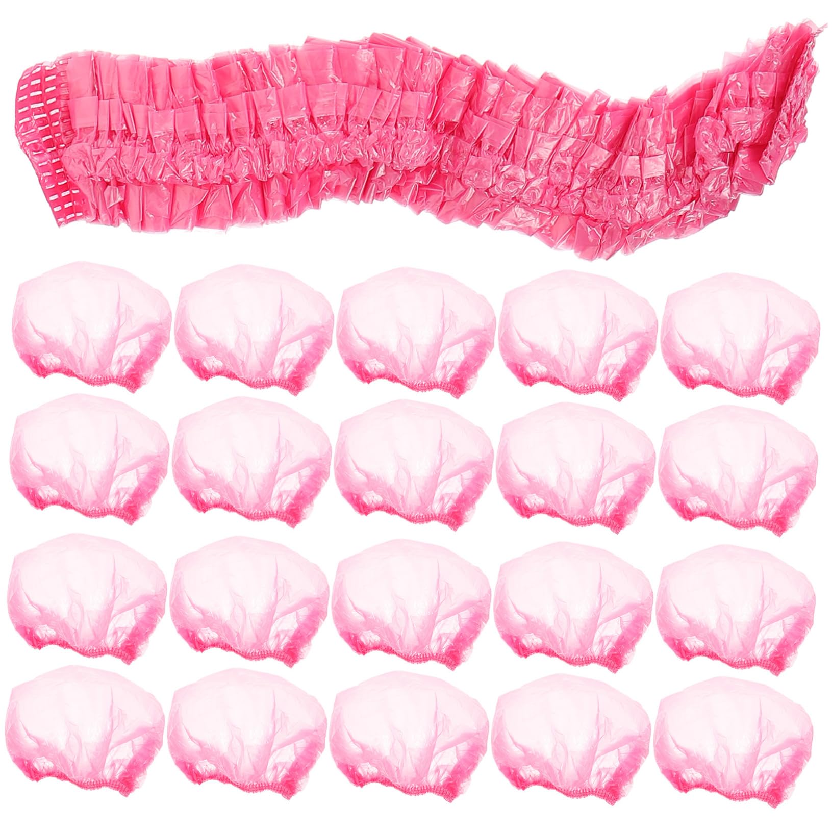 FRCOLOR 500 Pezzi Cuffia da Doccia Donna Rosa Elastico Resistente in Plastica Spessa 44cm per Spa e Doccia Chioma Lunghi Facili da Trasportare