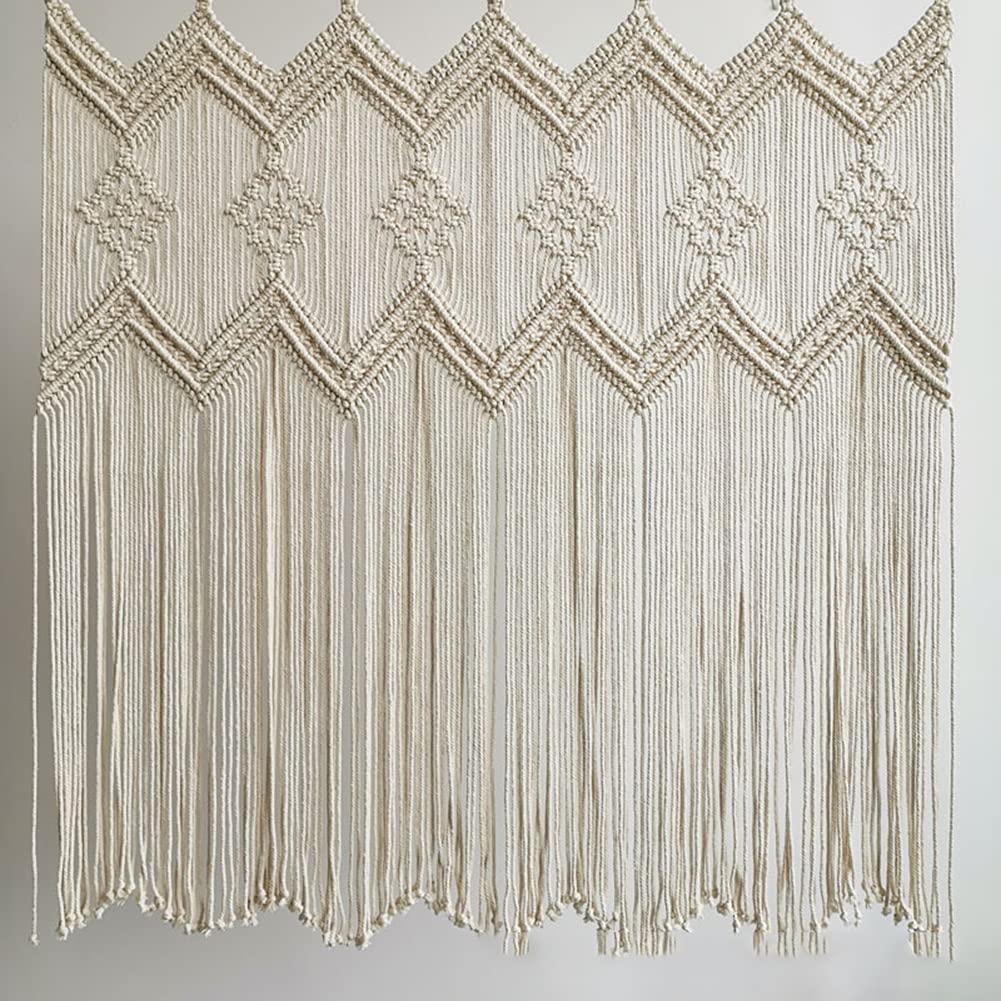 Makramee Scheibengardinen Landhausstil Beige 90x85cm Handgemacht Weben Baumwolle Kurz Boho Bistrogardinen Scheibengardine Kurzstore Küche Wohnzimmer Schlafzimmer