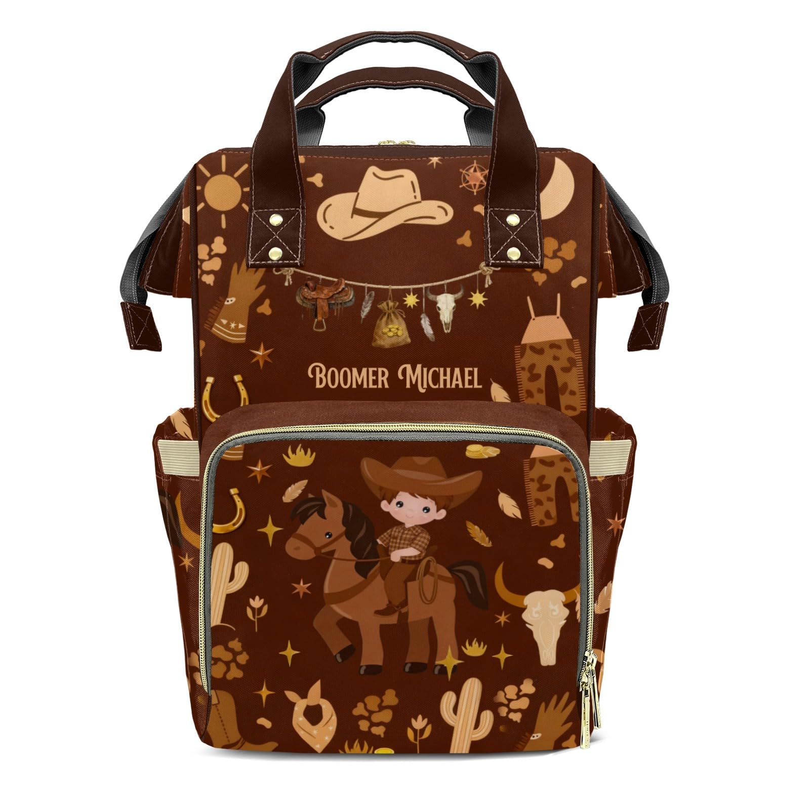 Personalized Diaper Bag Backpack Name Cowboy Clear Up Clutter: Big Capacity Waterproof Bag with Extra Compartments