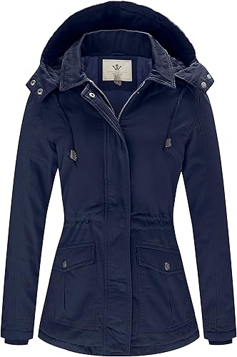 WenVen Women's Thermal Cotton Coat Warm Hooded Anorak Winter Jacket(Navy, XXL)