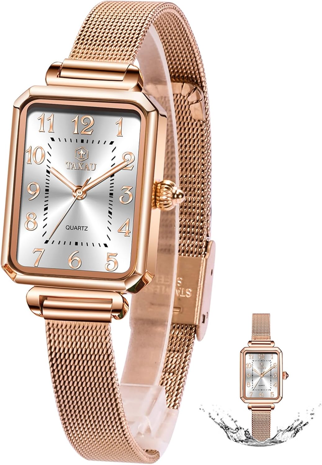 Womens Watch Fashion Dress Mesh Strap Waterproof Watches for Women Elegant Dainty Two Tone Womens Watch Analog Quartz Easy Read Ladies Watches with Day Date