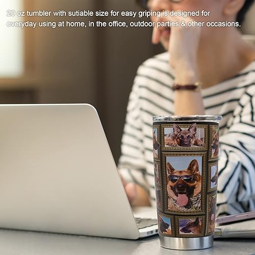 Miniatura 5 de STAOVAIF Vaso de pastor alemán con tapa, a prueba de derrames, para café helado, taza de viaje aislada de acero inoxidable, botella de agua de 20
