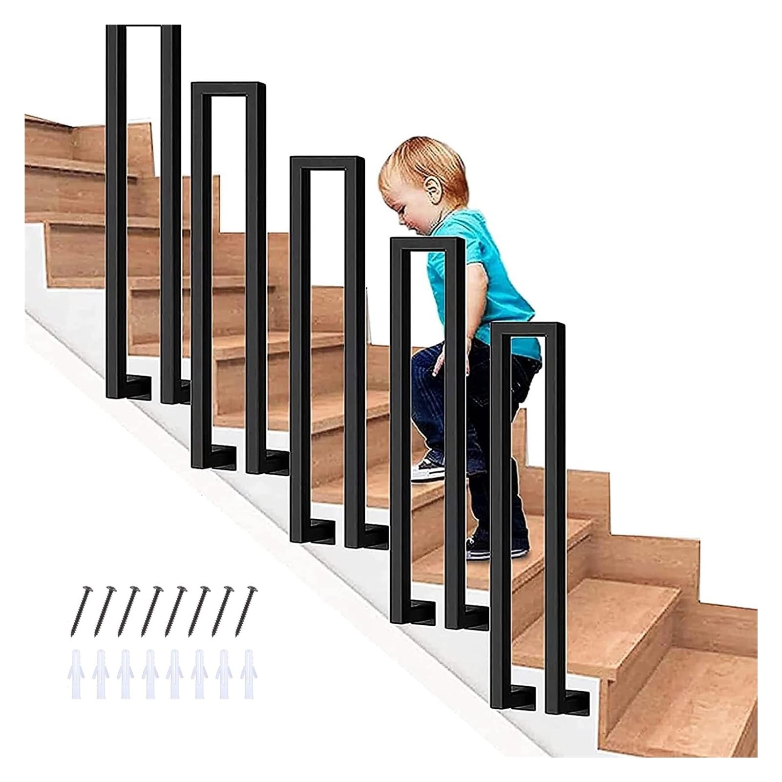 Zyntho Black U Shaped Hand Rails For Stairs, Hand Rails For Outdoor Steps, Side Mount Indoor Stair Railings, For Indoor And Outdoor Garden Attic Steps Decoration Staircase Handrails(,100Cm/3.3Ft)