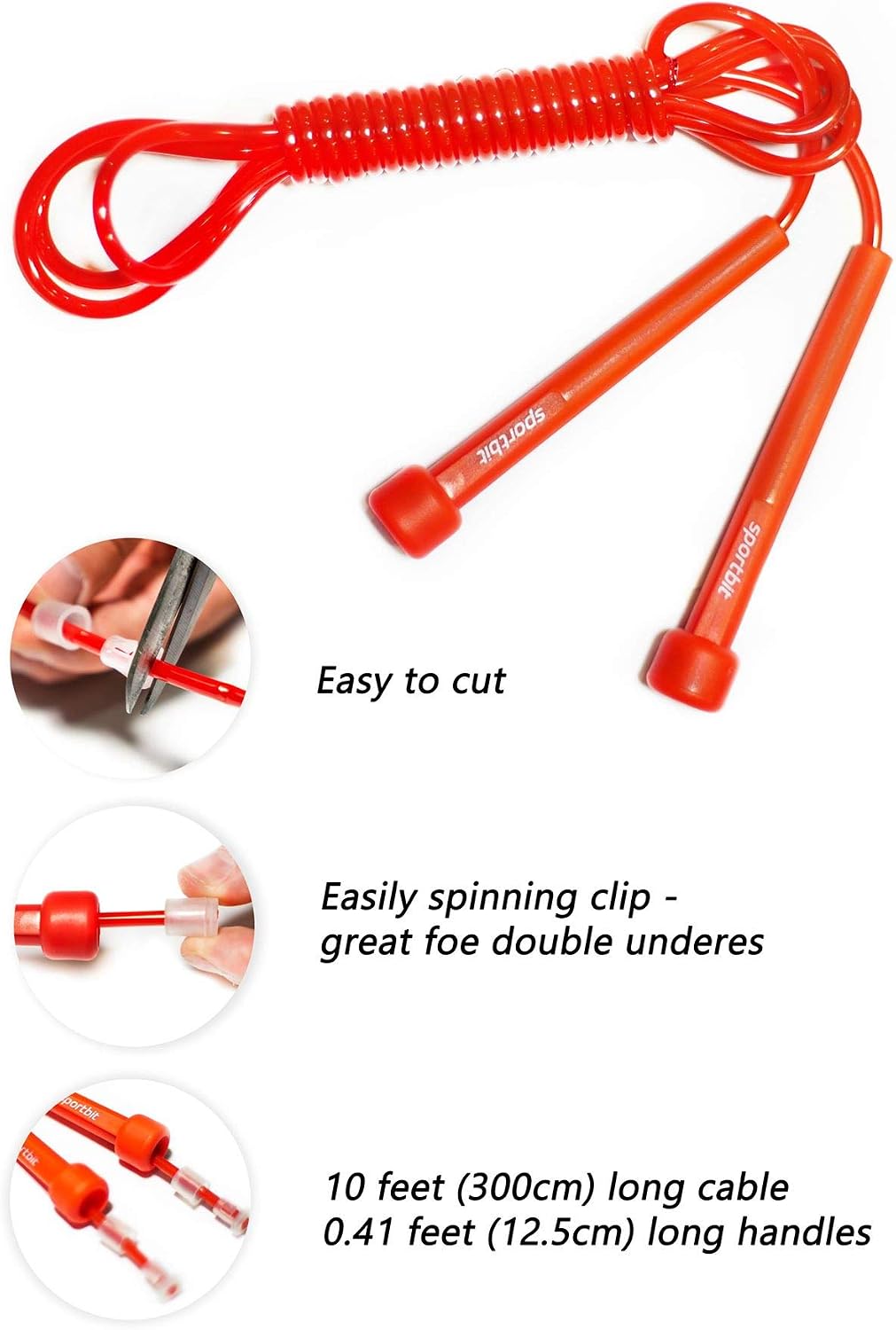 Jump Rope Red - Jump Trainer - Adjustable - for Speed Skipping - with Bag & Excercise e-Book