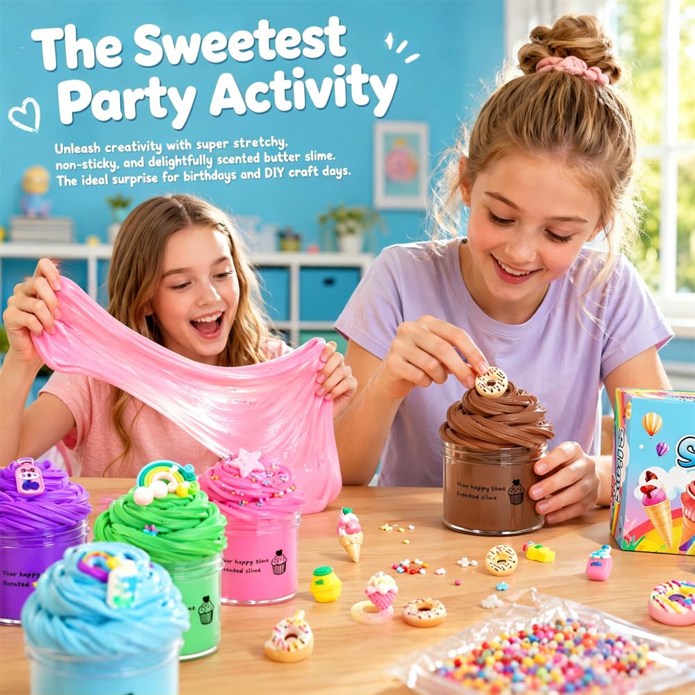 10 Pack Fluffy Cloud Slime Kit, with Summer Ice Cream Donuts Cake, Scented DIY Butter Slime Supplies - Image 3