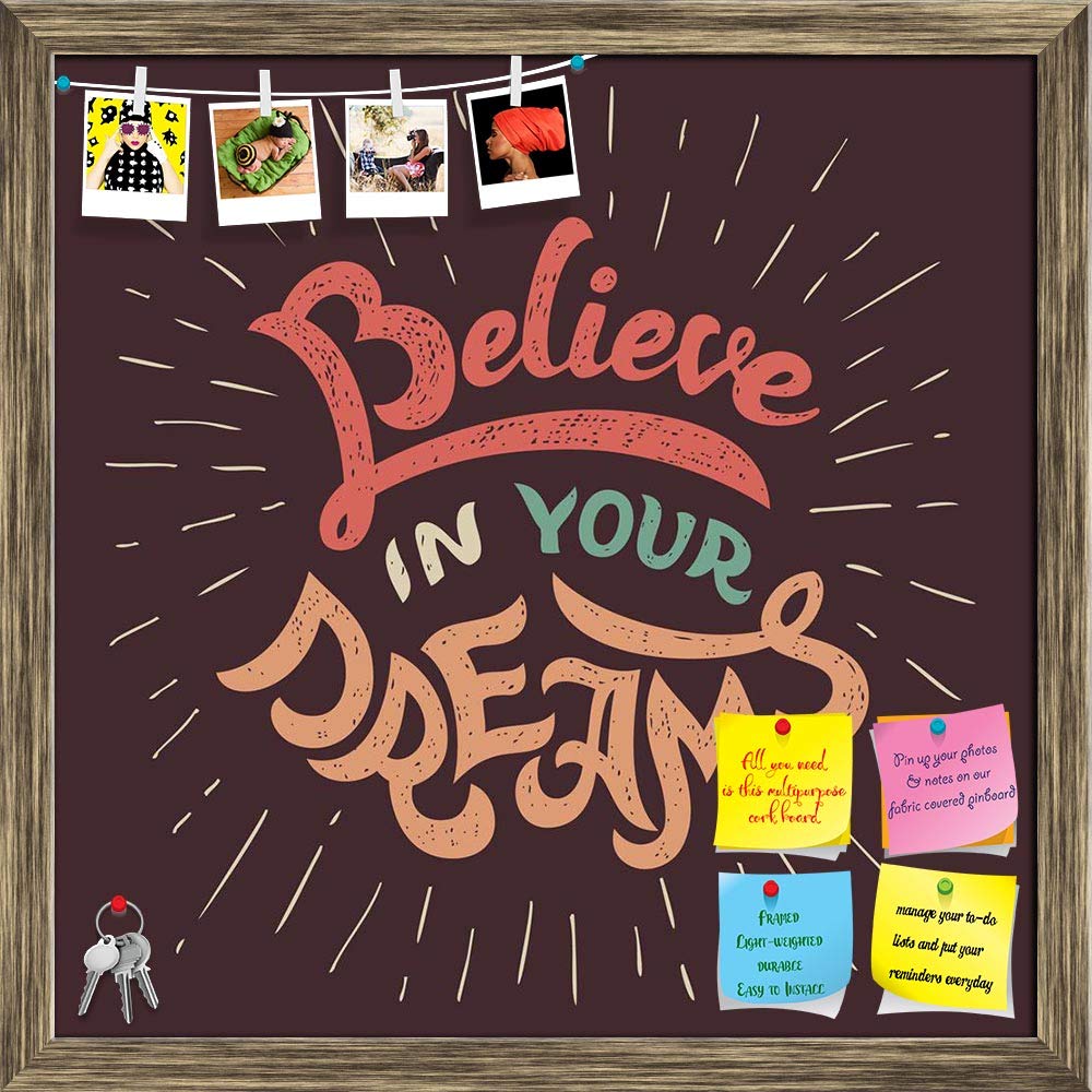 ArtzFolio Believe in Your Dreams | Bulletin Board Notice Pin Board | Vision Soft Board Combo with Thumb Push Pins & Sticky Notes | Antique Golden Frame | 12 x 12 inch (30 x 30 cms)-image-34