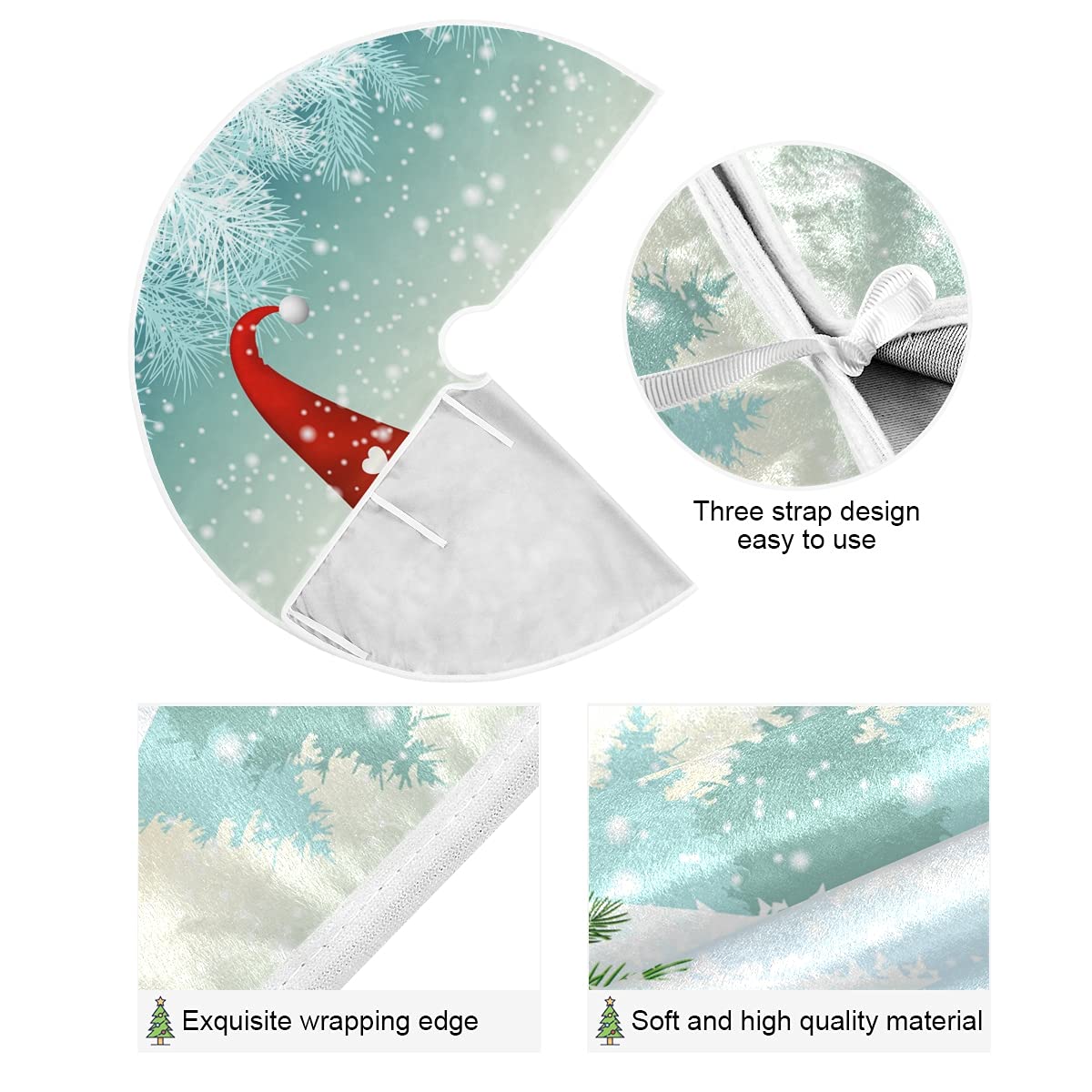 Merry Christmas Cute Gnome Snowman Christmas Tree Skirt Decorations Winter Snow Snowflake Christmas Tree Jingle Bells Xmas Tree Mat 35 inch for Holiday Party Supplies Rustic Ornaments Mini Tree Skirt