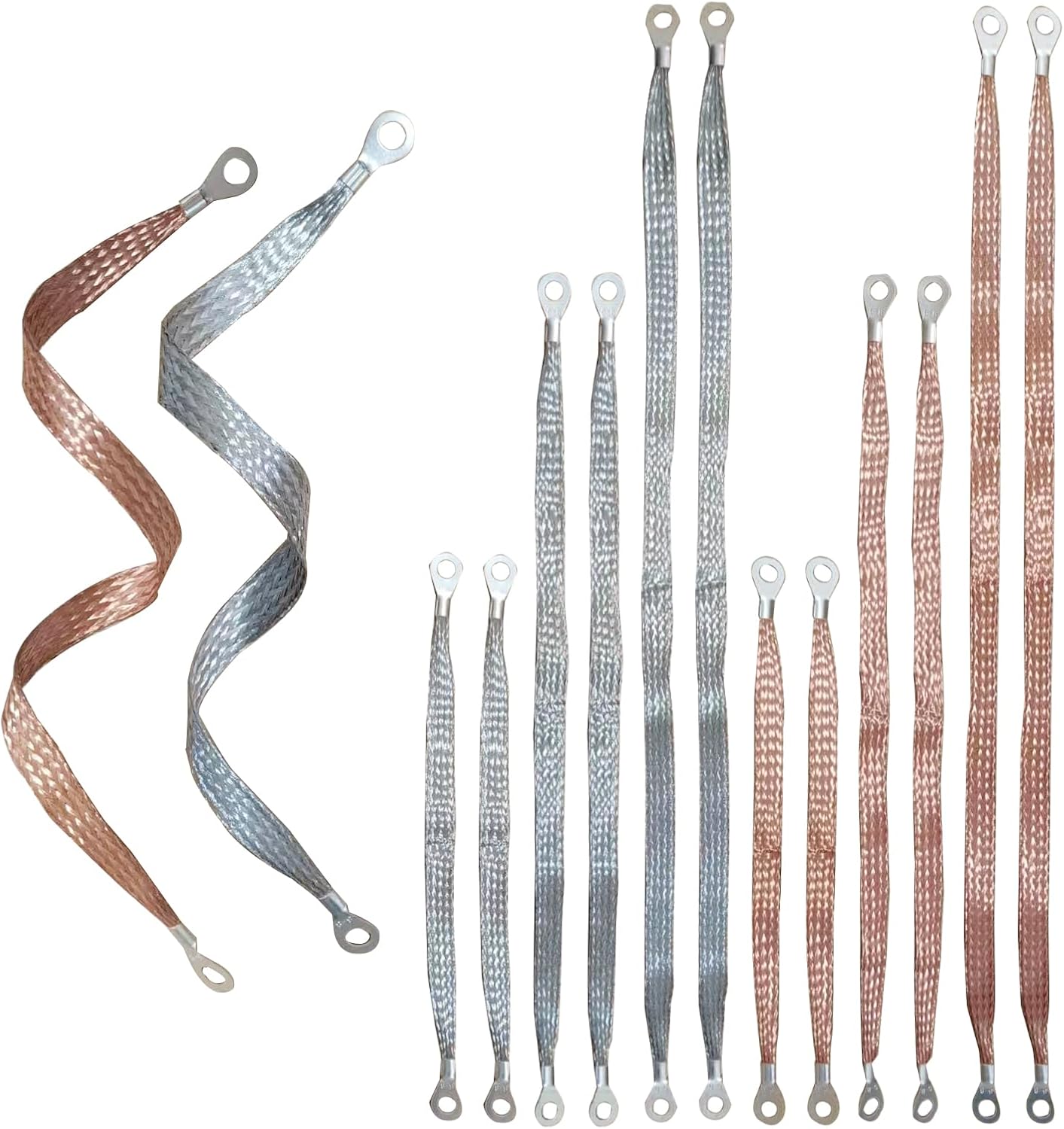 12 Pcs Universal Automotive Ground Straps,10/15/20 Inch Braided Engine Ground Straps Kit Included Ring Terminals, Copper &Tinned Copper Vehicle Grounding Strap for Most Cars,Trucks